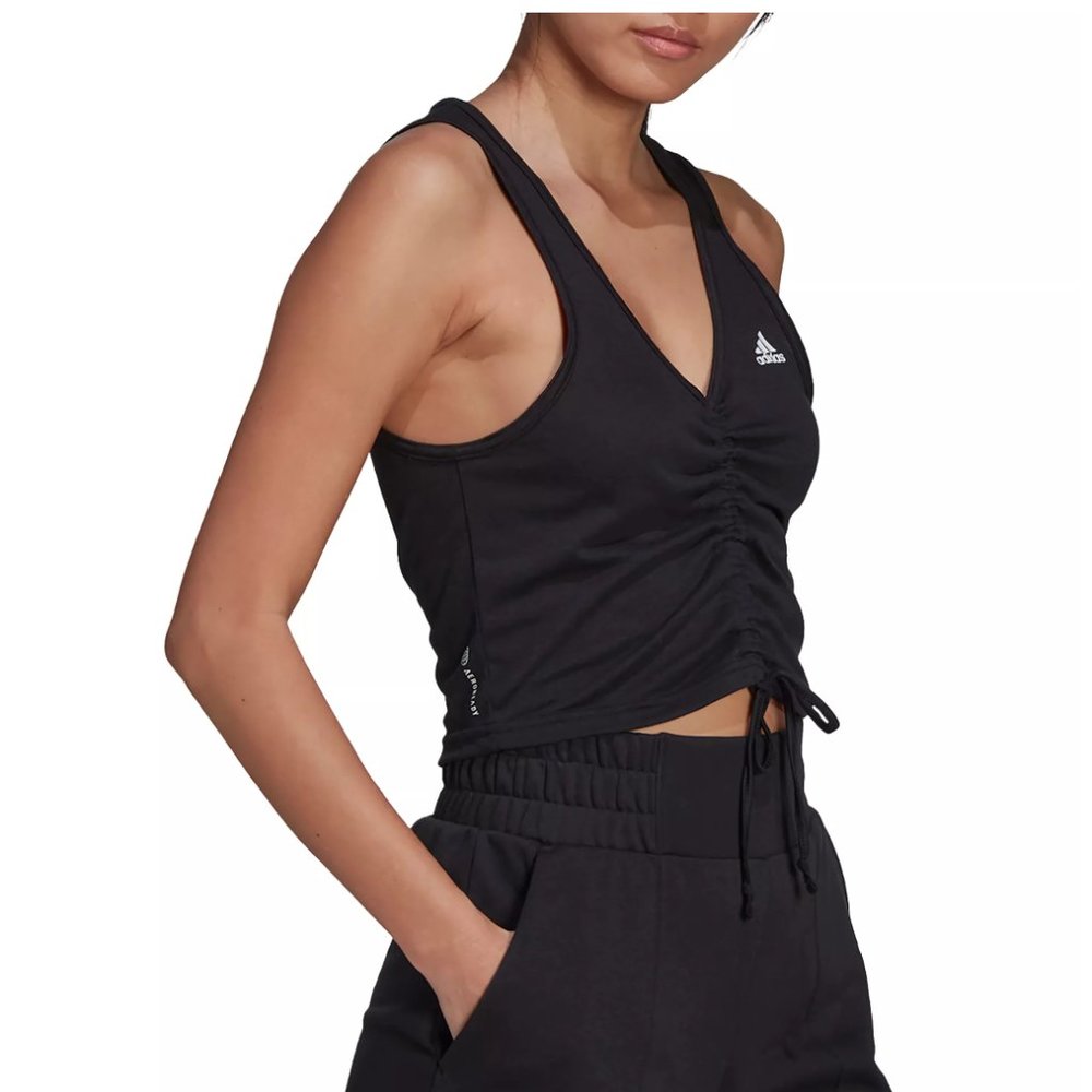 adidas Women's Hyperglam AEROREADY Cropped Tank Top Black Small - Picture 5 of 5